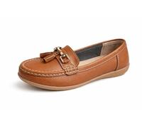 Jo & Joe Women Leather Flat Loafer Ladies Casual Comfy Slider Low Wedge Heel Work Shoes Tan Size 5