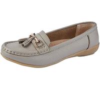 Jo & Joe Women Leather Flat Loafer Ladies Casual Comfy Slider Low Wedge Heel Work Shoes (UK 8/EU 41, Mushroom)
