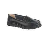 Jo & Joe Women’s Real Suede Leather Penny Loafer Comfortable Smart/Casual Flat Slip-on Boat Shoe in Sizes 4-8 (Black Leather, UK Footwear Size System, Adult, Women, Numeric, Medium, 7)