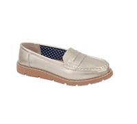 Jo & Joe Women’s Real Suede Leather Penny Loafer Comfortable Smart/Casual Flat Slip-on Boat Shoe in Sizes 4-8 (Gold, UK Footwear Size System, Adult, Women, Numeric, Medium, 8)