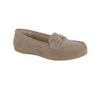 Jo & Joe Women’s Suede Comfort Loafers with Gold Buckle - Cushioned Slip-On Casual Flats for Everyday Wear Sizes 4-8 (Taupe, UK Footwear Size System, Adult, Women, Numeric, Medium, 8)