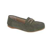Jo & Joe Women’s Suede Comfort Loafers with Gold Buckle - Cushioned Slip-On Casual Flats for Everyday Wear Sizes 4-8 (Khaki, UK Footwear Size System, Adult, Women, Numeric, Medium, 7)