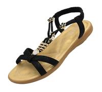 Jo & Joe Womens Beaded Flat Strappy Padded Sandals Summer Sandals for Ladies Black 6