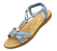 Jo & Joe Womens Beaded Flat Strappy Padded Sandals Summer Sandals for Ladies Blue 6