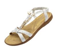 Jo & Joe Womens Beaded Flat Strappy Padded Sandals Summer Sandals for Ladies White 6