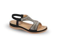 Jo & Joe Womens Jewelled Slingback Sandal, Open Toe Flat Summer Beach Shoes, Padded Insole, Faux Leather (Black, UK Footwear Size System, Adult, Women, Numeric, Medium, 7)