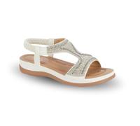 Jo & Joe Womens Jewelled Slingback Sandal, Open Toe Flat Summer Beach Shoes, Padded Insole, Faux Leather (White, UK Footwear Size System, Adult, Women, Numeric, Medium, 5)