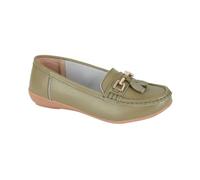 Jo & Joe Womens Leather Flat Loafer Ladies Casual Comfy Slider Low Wedge Heel Work Shoes Khaki UK 7