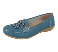 Jo & Joe Womens Leather Flat Loafer Ladies Casual Comfy Slider Low Wedge Heel Work Shoes Size 3 4 5 6 7 8 (UK 4/EU 37, Teal)