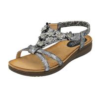 Jo & Joe Womens Low Wedge Sandals Diamante Floral Holiday Ladies Adjustable Sandals Black 4