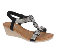 Jo & Joe Women's Rhinestone T-Strap Wedge Sandals Elastic Back Sparkly Comfort Shoes in Black | Size: 6 Jo & Joe Black 6