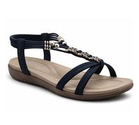 Jo & Joe Womens Strappy Sandals Elastic Back Strap Comfort Flat Open Toe Summer Casual Beach Holiday Shoes (Navy, UK Footwear Size System, Adult, Women, Numeric, Medium, 6)