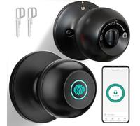 JO.KO Fingerprint Door Lock, Biometric Door Lock with App Control & Key, Smart Door Lock for Bedroom, Entry Door, Keyless Finger Print Door Knob with Thumb Print Black