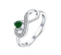 JO WISDOM 925 Sterling Silver Infinity Heart Engagement Ring 3A Cubic Zirconia May Birthstone Emerald Color Jewellery for Women