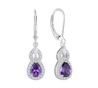 JO WISDOM 925 Sterling Silver Infinity Teardrop Dangle Drop Earrings Cubic Zirconia 5 * 7mm February Birthstone Amethyst Color Purple Jewellery for Women