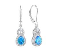 JO WISDOM 925 Sterling Silver Infinity Teardrop Dangle Drop Earrings Cubic Zirconia 5 * 7mm March Birthstone Aquamarine Color Blue Jewellery for Women