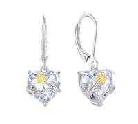 JO WISDOM 925 Sterling Silver Sunflower Daisy Heart Dangle Drop Earrings 3A Cubic Zirconia April Birthstone Jewellery for Women