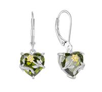 JO WISDOM 925 Sterling Silver Sunflower Daisy Heart Dangle Drop Earrings 3A Cubic Zirconia August Birthstone Peridot Color Jewellery for Women