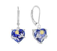 JO WISDOM 925 Sterling Silver Sunflower Daisy Heart Dangle Drop Earrings 3A Cubic Zirconia December Birthstone Tanzanite Color Jewellery for Women