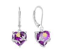 JO WISDOM 925 Sterling Silver Sunflower Daisy Heart Dangle Drop Earrings 3A Cubic Zirconia February Birthstone Amethyst Color Jewellery for Women