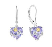 JO WISDOM 925 Sterling Silver Sunflower Daisy Heart Dangle Drop Earrings 3A Cubic Zirconia June Birthstone Alexandrite Color Jewellery for Women