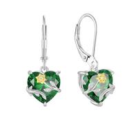 JO WISDOM 925 Sterling Silver Sunflower Daisy Heart Dangle Drop Earrings 3A Cubic Zirconia May Birthstone Emerald Color Jewellery for Women
