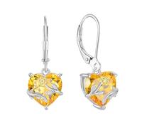 JO WISDOM 925 Sterling Silver Sunflower Daisy Heart Dangle Drop Earrings 3A Cubic Zirconia November Birthstone Citrine Color Jewellery for Women