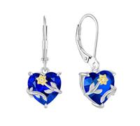 JO WISDOM 925 Sterling Silver Sunflower Daisy Heart Dangle Drop Earrings 3A Cubic Zirconia September Birthstone Sapphire Color Jewellery for Women