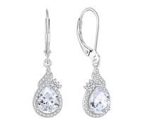 JO WISDOM 925 Sterling Silver Teardrop Dangle Drop Earrings Cubic Zirconia 6 * 8mm April Birthstone Jewellery for Women
