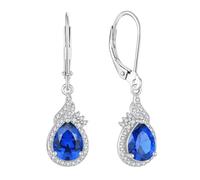JO WISDOM 925 Sterling Silver Teardrop Dangle Drop Earrings Cubic Zirconia 6 * 8mm September Birthstone Sapphire Color Blue Jewellery for Women