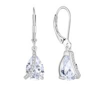 JO WISDOM 925 Sterling Silver Teardrop Dangle Drop Earrings Cubic Zirconia 7 * 10mm April Birthstone Jewellery for Women
