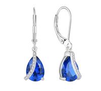 JO WISDOM 925 Sterling Silver Teardrop Dangle Drop Earrings Cubic Zirconia 7 * 10mm September Birthstone Sapphire Color Blue Jewellery for Women
