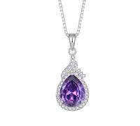 JO WISDOM 925 Sterling Silver Teardrop Pendant Necklace Cubic Zirconia February Birthstone Amethyst Color Purple Jewellery Women