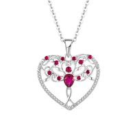 JO WISDOM 925 Sterling Silver Tree of Life Heart Guardian Angel Wing Pendant Necklace Zirconia July Birthstone Ruby Color Red Jewellery Women