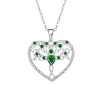 JO WISDOM 925 Sterling Silver Tree of Life Heart Guardian Angel Wing Pendant Necklace Zirconia May Birthstone Emerald Color Green Jewellery Women