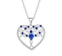 JO WISDOM 925 Sterling Silver Tree of Life Heart Guardian Angel Wing Pendant Necklace Zirconia September Birthstone Sapphire Color Blue Jewellery Women