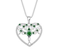 JO WISDOM Angel Wing Necklace 925 Sterling Silver Birthstone Jewellery | Love Heart Guardian Pendant,Family Tree of Life Cubic Zirconia Birthstone Jewellery Gifts for Women Wife Mum,45+5cm Chain