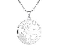 JO WISDOM BambI Reindeer Necklace, 925 Sterling Silver Deer Winter Wonderland Animal Pendant Necklace Jewelry for Women