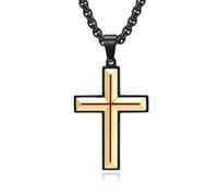 JO WISDOM Black Men's Cross Necklace 316L Stainless Steel Large Jesus Christ Pendant Religious Jewelry Chain 24"