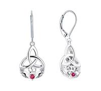 JO WISDOM Claddagh Earrings,Celtic Knot Cubic Zirconia July Birthstone Ruby Color Red Drop Dangle Earrings Irish Jewellery for Women