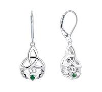 JO WISDOM Claddagh Earrings,Celtic Knot Cubic Zirconia May Birthstone Emerald Color Green Drop Dangle Earrings Irish Jewellery for Women