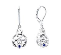 JO WISDOM Claddagh Earrings,Celtic Knot Cubic Zirconia September Birthstone Sapphire Color Blue Drop Dangle Earrings Irish Jewellery for Women