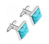 JO WISDOM Cufflinks for Men Turquoise/Tiger Eye/Lapis Lazuli/Black Onyx Round Classic Wedding Business Shirt Cuff Links Set, Copper, turquoise