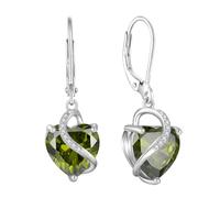 JO WISDOM Earrings for Women,925 Sterling Silver Heart Leverback Dangle & Drop Earrings 3A Cubic Zirconia August Birthstone Peridot Color Jewellery for Wife Mother Her