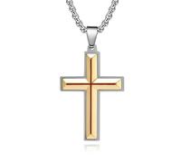 JO WISDOM Gold Men's Cross Necklace 316L Stainless Steel Large Jesus Christ Pendant Religious Jewelry Chain 24"