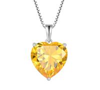 JO WISDOM Heart Necklace,925 Sterling Silver Pendant Necklace 3A Cubic Zirconia November Birthstone Citrine Color Yellow Jewellery for Women