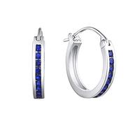 JO WISDOM Hoop Earrings,925 Sterling Silver 3A Cubic Zironia September Birthstone Sapphire Color Hoop Earrings,Jewellery for Women