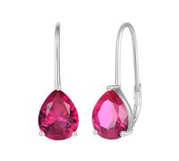JO WISDOM Hoop Earrings 925 Sterling Silver Dangle Drop Earrings Cubic Zirconia July Birthstone Ruby Color Red Jewellery for Women