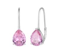 JO WISDOM Hoop Earrings 925 Sterling Silver Dangle Drop Earrings Cubic Zirconia October Birthstone Turmaline Color Pink Jewellery for Women