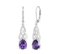 JO WISDOM Infinity Celtic Knot Earrings 925 Sterling Silver Drop Dangle Cubic Zirconia February Birthstone Amethyst Purple Color Earrings Irish Jewellery for Women